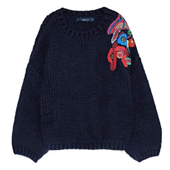 NWT Zara Size M Floral Embroidered Sweater - Picture 3 of 5